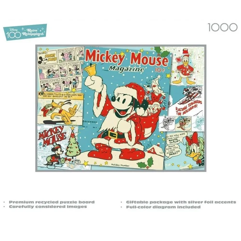 Disney Silver Select Edition D100 Santa Mickey 1000 Pc Puzzle - EUC